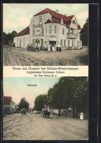 AK Gussow b. Königs-Wusterhausen, Gasthof zum grünen Baum v. Hermann Schust, Dorfstrasse