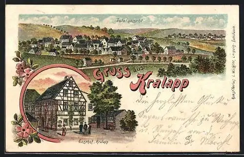 Lithographie Kralapp, Gasthof, Totalansicht aus der Vogelschau