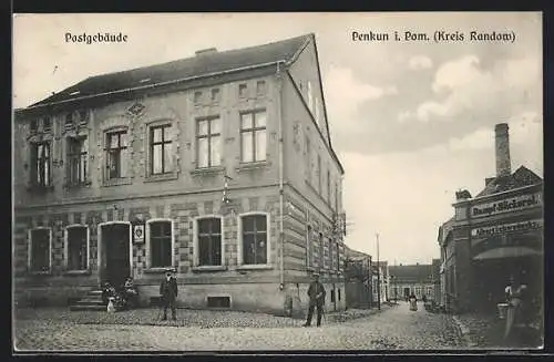 AK Penkun i. Pom., Dampf-Bäckerei Albert Schwedesky, Postgebäude