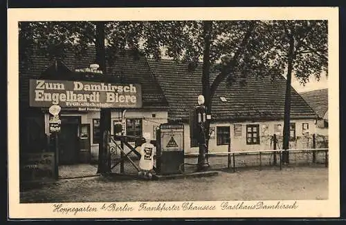 AK Hoppegarten b. Berlin, Gasthaus zum Damhirsch, Frankfurter Chaussee