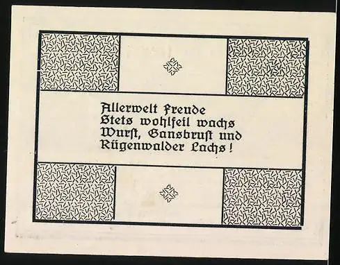 Notgeld Rügenwalde 1920, 50 Pfennig, Ortspartie mit Kirche und Wappen, Gutschein