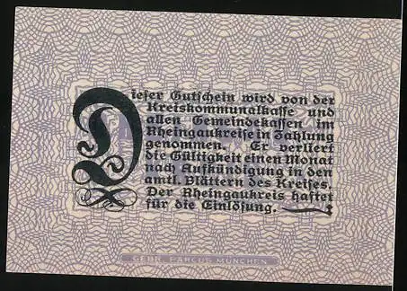 Notgeld Rüdesheim 1917, 25 Pfennig, Nationaldenkmal auf dem Niederwald, Gutschein