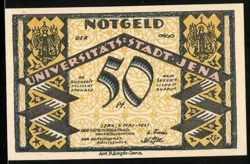 Notgeld Jena 1921, 50 Pfennig, Ortspartie mit St. Michael