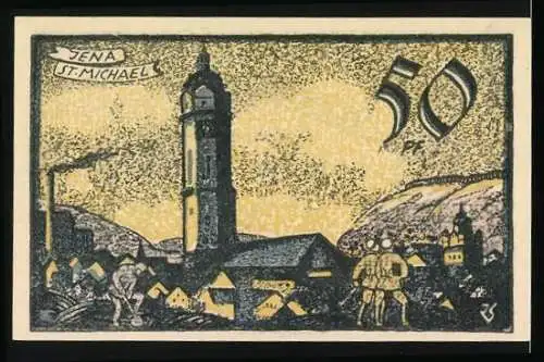 Notgeld Jena 1921, 50 Pfennig, Ortspartie mit St. Michael
