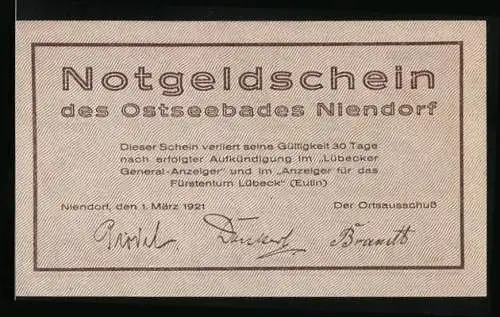 Notgeld Niendorf /Ostsee 1921, 50 Pfennig, Strandpartie