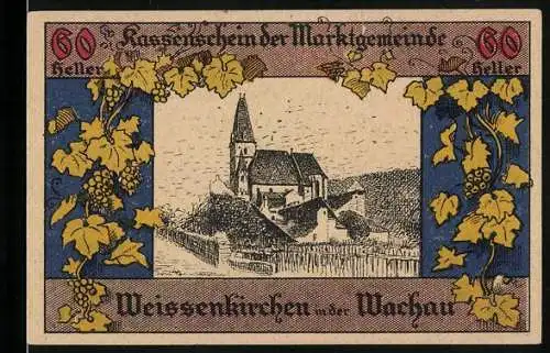 Notgeld Weissenkirchen i. d. Wachau 1920, 60 Heller, Blick zur Kirche