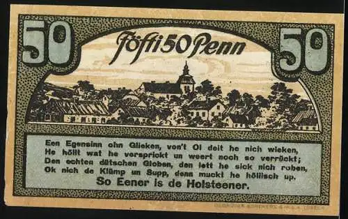 Notgeld Ahrensbök 1920, 50 Pfennig, Stadtansicht mit Kirche