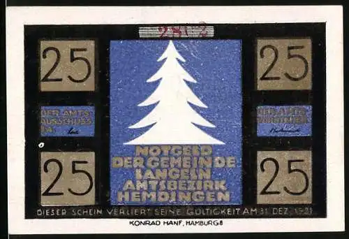 Notgeld Langeln 1921, 25 Pfennig, Weihnachtsspiel Des Elfchens Reise auf die Erde