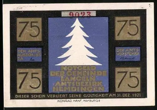 Notgeld Langeln 1921, 75 Pfennig, Weihnachtsspiel Des Elfchens Reise auf die Erde