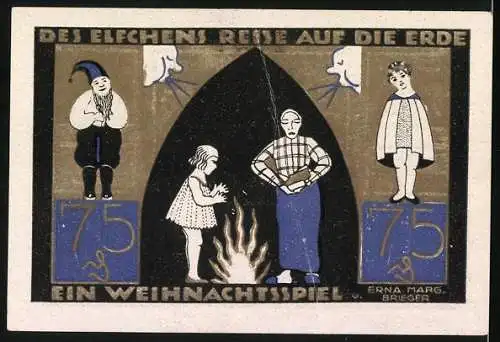 Notgeld Langeln 1921, 75 Pfennig, Weihnachtsspiel Des Elfchens Reise auf die Erde