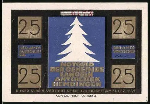 Notgeld Langeln 1921, 25 Pfennig, Weihnachtsspiel Des Elfchens Reise auf die Erde