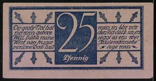 Notgeld Cleve 1920, 25 Pfennig, Signatur, Gutschein