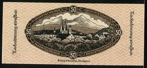 Notgeld Berchtesgaden 1918, 50 Pfennig, Ortsansicht mit Kirche, Gutschein