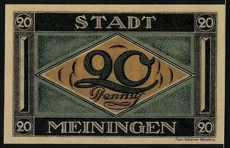 Notgeld Meiningen 1921, 20 Pfennig, Wappen, Signatur