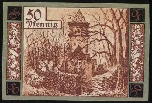 Notgeld Wunsiedel 1918, 50 Pfennig, Wappen und Ruine