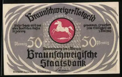 Notgeld Braunschweig 1923, 50 Pfennig, Eulenspiegel als Liebhaber, Wappen
