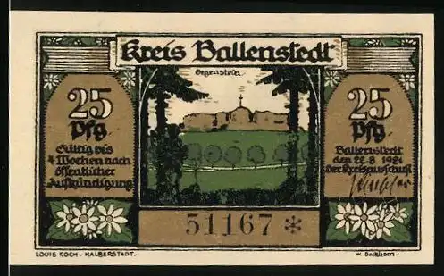 Notgeld Ballenstedt 1921, 25 Pfennig, Gegenstein, Zwerge helfen den Handwerkern in der Stadt