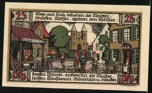 Notgeld Ballenstedt 1921, 25 Pfennig, Gegenstein, Zwerge helfen den Handwerkern in der Stadt