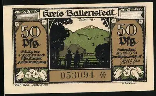 Notgeld Ballenstedt 1921, 50 Pfennig, Meiseberg, Zwerge arbeiten im Bergbau