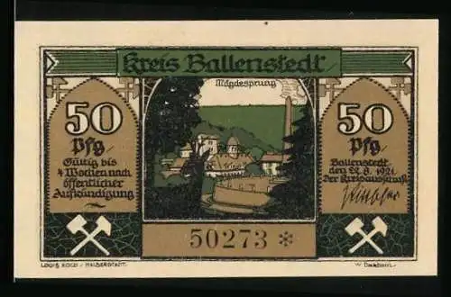 Notgeld Ballenstedt 1921, 50 Pfennig, Mägdesprung, Zwerge bei der Feldarbeit