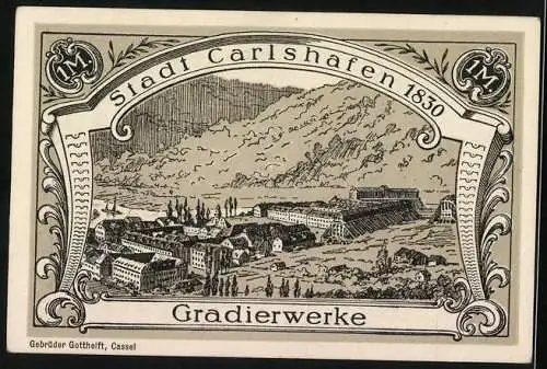 Notgeld Carlshafen, 1 Mark, Gradierwerke, Wappen, Bildnis Carl Landgraf zu Hessen