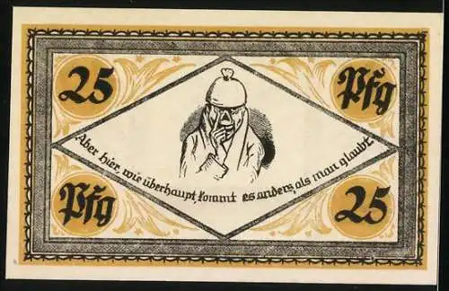 Notgeld Stolzenau a. W. 1921, 25 Pfennig, Bildnis des Dichters Wilhelm Busch, Figur von Wilhelm Busch