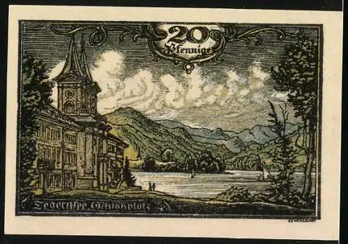 Notgeld Tegernsee 1921, 20 Pfennig, Schlossplatz und Wappen, Gutschein