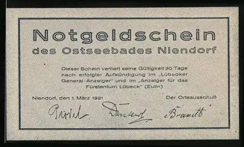 Notgeld Niendorf /Ostsee 1921, 25 Pfennig, Strandpartie, Signatur
