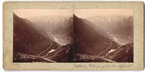 Stereo-Fotografie unbekannter Fotograf, Ansicht Rhonegletscher, Blick vom Gletscher in das Tal