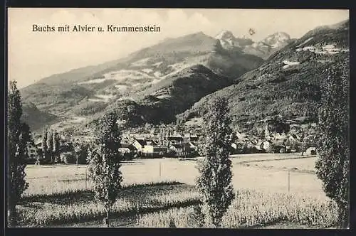 AK Buchs, Blick auf die Ortschaft m. Alvier u. Krummenstein