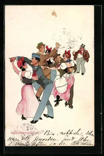 Künstler-AK M. Munk Nr. 210: Tanzende Paare beim Wäschermädelball