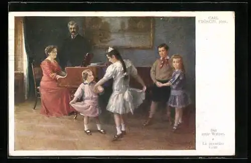 Künstler-AK Carl Fröschl: Der erste Walzer, Kinder tanzen zu Klavier
