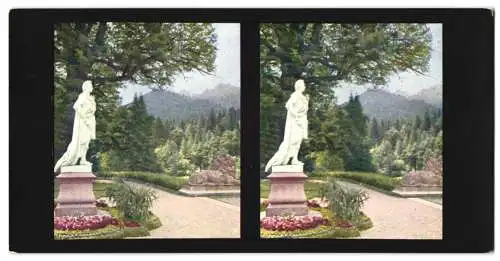 Stereo-Fotografie Chromoplast No. 183, Ansicht Ettal, Marmordenkmal König Ludiwg II. im Park des Schloss Linderhof
