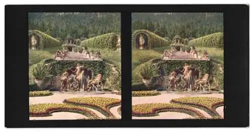 Stereo-Fotografie Chromoplast No. 184, Ansicht Ettal, Blick nach dem Neptunsbrunnen im Park Schloss Linderhof