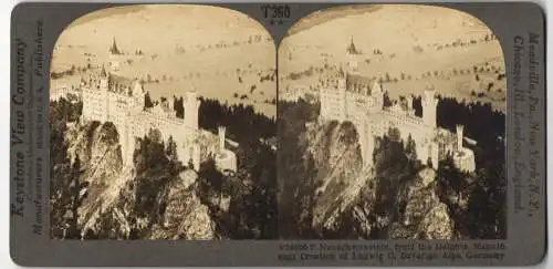Stereo-Fotografie Keystone View, Meadville, Ansicht Schwangau, Castle Neuschwanstein Creation of King Ludwig II.