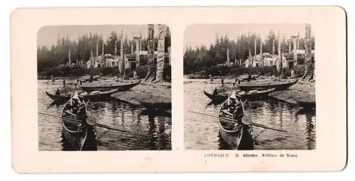 Stereo-Fotografie unbekannter Fotograf, Ansicht Kasa / Alaska, Village de Kasa, Indianer Materpfähle