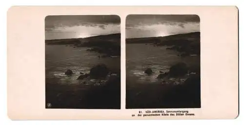 Stereo-Fotografie unbekannter Fotograf, Ansicht Peru, Sonnenuntergang an der peruanischen Küste des stillen Ozeans