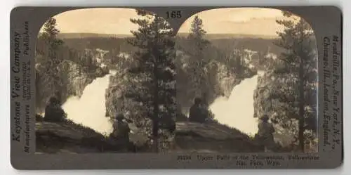 Stereo-Fotografie Keystone View, Meadville, Ansicht Yellowstone / Wyo., Upper Falls of the Yellowstone National Park