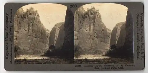 Stereo-Fotografie Keystone View, Meadville, Ansicht Utah, Entrance to the Narrows, Zion National Park