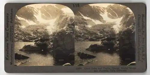 Stereo-Fotografie Keystone View Company, Meadville, Ansicht Colorado, Glasslake & Taylor Glacier, Rocky Mountains
