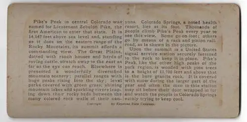 Stereo-Fotografie Keystone View Company, Meadville, Ansicht Colorado Springs, Pike's Peak Mountain Highway