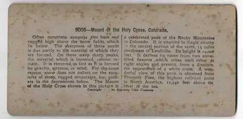 Stereo-Fotografie Keystone View Company, Meadville, Ansicht Colorado, Mount of the Holy Cross