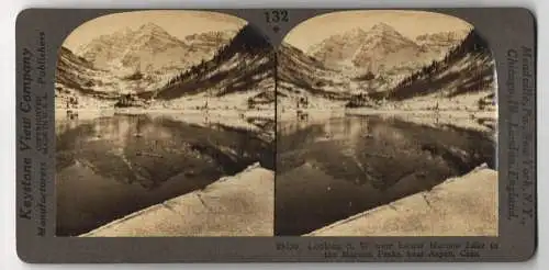 Stereo-Fotografie Keystone View Company, Meadville, Ansicht Aspen / Colorado, Lower Maroon Lake & Maroon Peaks