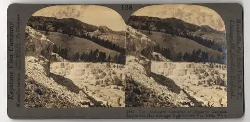 Stereo-Fotografie Keystone View Company, Meadville, Ansicht Yellowstone / Wyoming, Alabster Cascades of Minerva Terrace