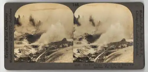 Stereo-Fotografie Keystone View Company, Meadville, Ansicht Yellowstone / Wyoming, New Crater Geyser, Norris Basin