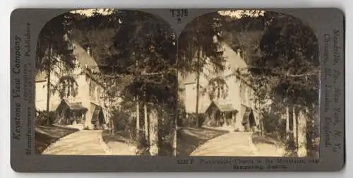 Stereo-Fotografie Keystone View Company, Meadville, Ansicht Semmering / Austria, Picturesque Church in the Mountains