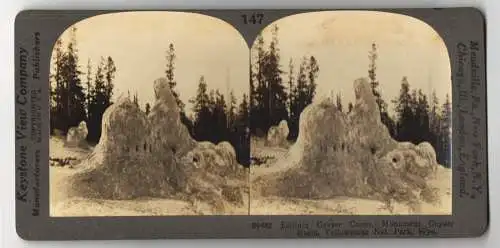 Stereo-Fotografie Keystone View Company, Meadville, Ansicht Yellowstone / Wyoming, Extinct Geyser Cones, Monument Geyser