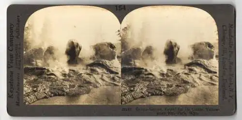 Stereo-Fotografie Keystone View Company, Meadville, Ansicht Yellowstone / Wyoming, Crater of Grotto Geyser