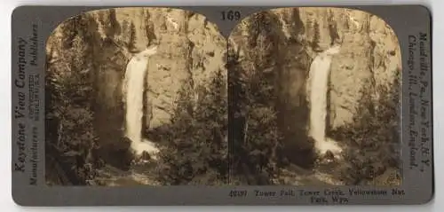 Stereo-Fotografie Keystone View Company, Meadville, Ansicht Yellowstone / Wyoming, Tower Fall, Tower Creek