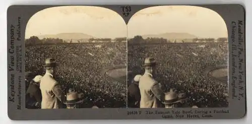 Stereo-Fotografie Keystone View Company, Meadville, Ansicht New Haven / CT, The Famous Yale Bowl, Football Game